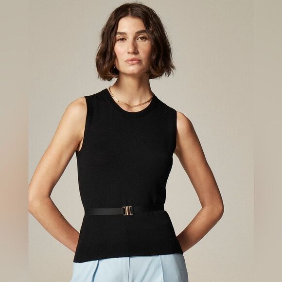 NWT J CREW Belted sweater shell in merino wool in black - Picture 2 of 8